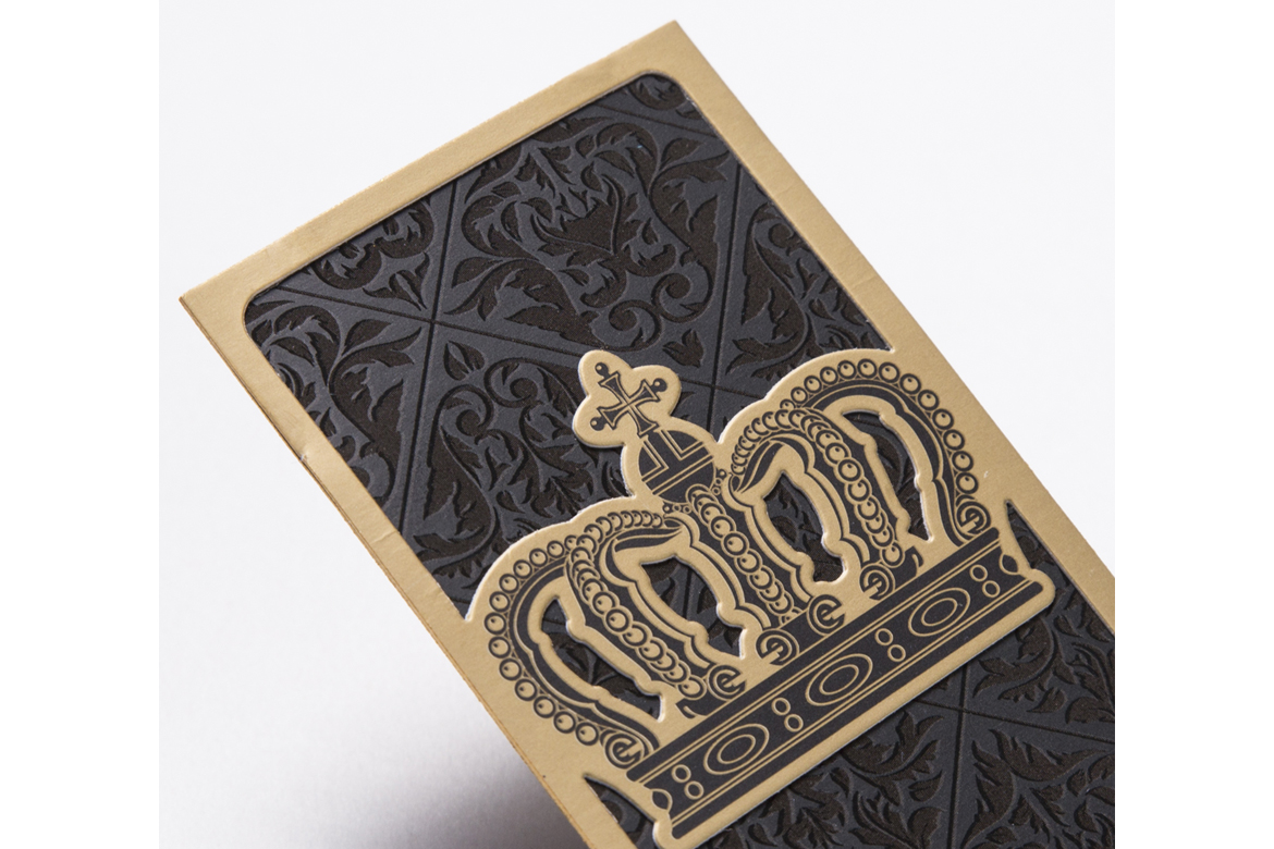 Dimensional Design Gold Metal Ink on Black Suede Card Design